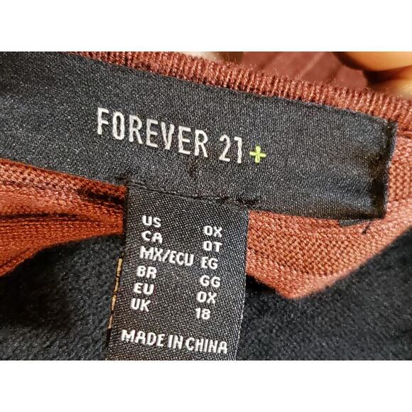 Forever 21 Fit & Flare Dress Women's Size OX Brown Rayon Ribbed Knit Long Sleeve - Picture 3 of 13